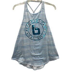 Burn Boot Camp Athletic Tank Top Womens S Blue White Stripe Logo Sleeveless New